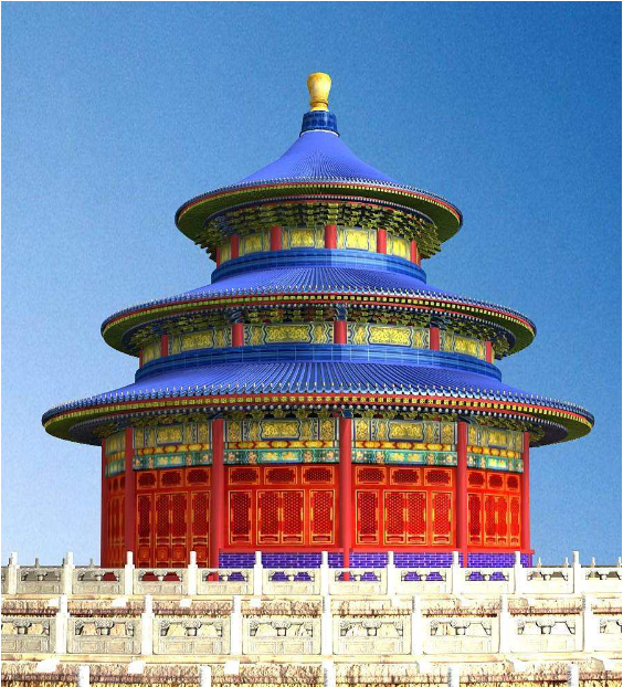 比如,明清北京皇家建筑,其基本色   调突出黄红两色,黄瓦红墙成为基本